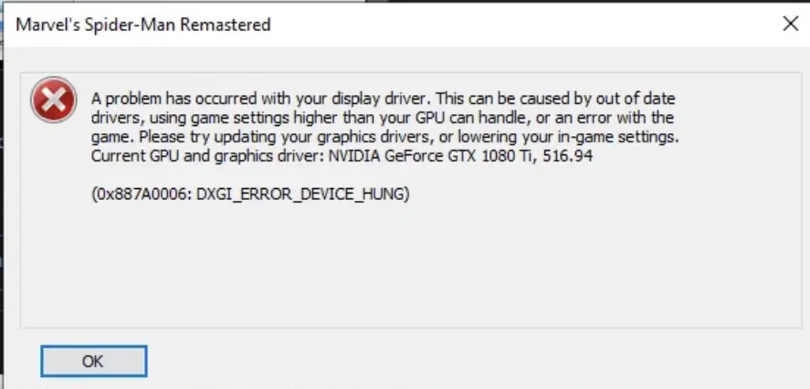 Marvel's Spider-Man Remastered - Marvel's Spider-Man Remastered DirectX 12 Device Hung 0x887a0006 Fix Error Fix Guide - FixGamerHub